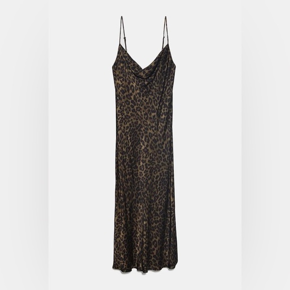 Zara olive green + black leopard print slip dress - Size Small - Picture 4 of 5